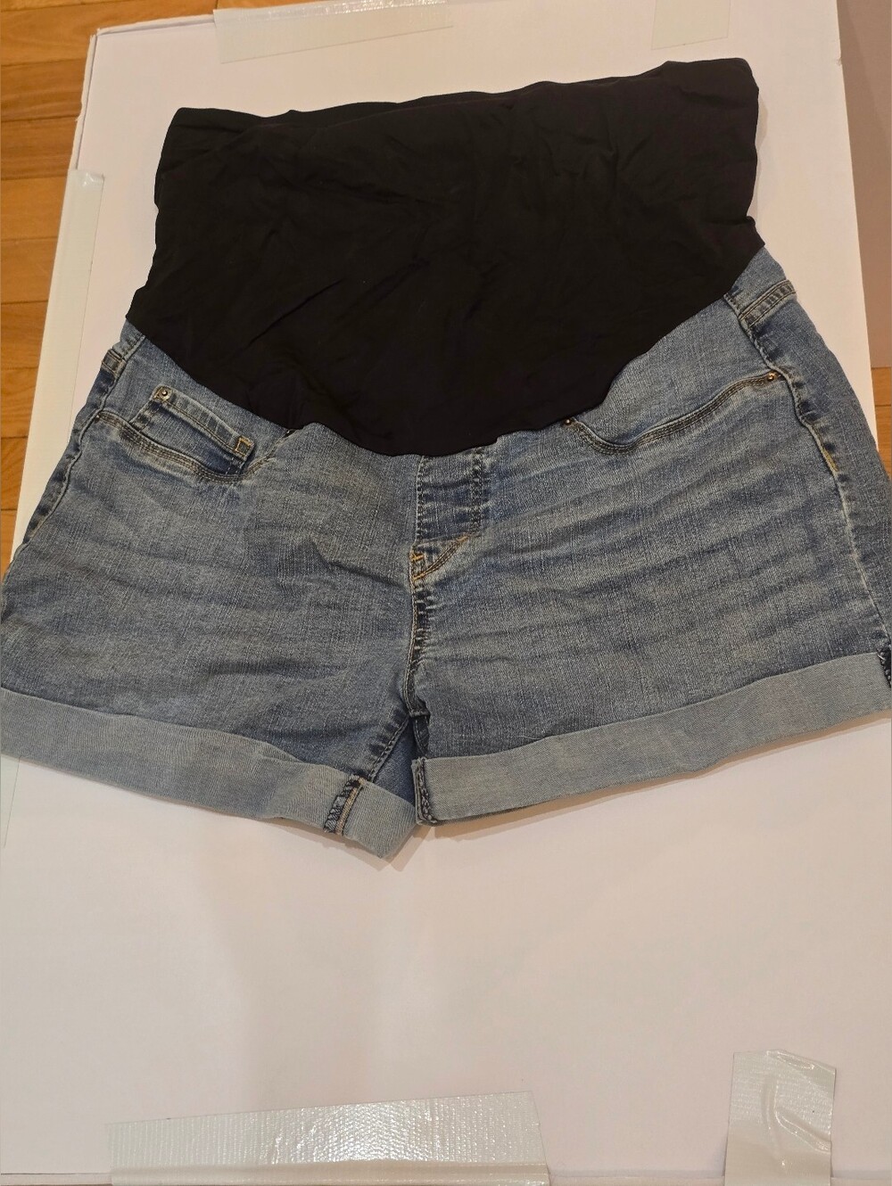 Levis Maternity Denim Shorts with Black Stretch Waistband Large
